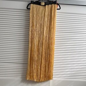 Rachel Comey Raffia Gold Fringe Skirt with black leather trim belt (Size 2)